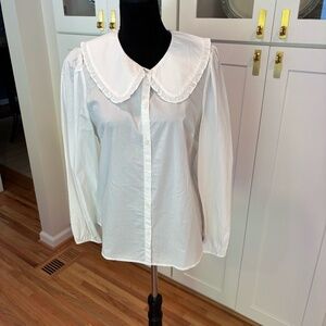 J.Crew White Ruffle Collar Button-Down Blouse | Size 6